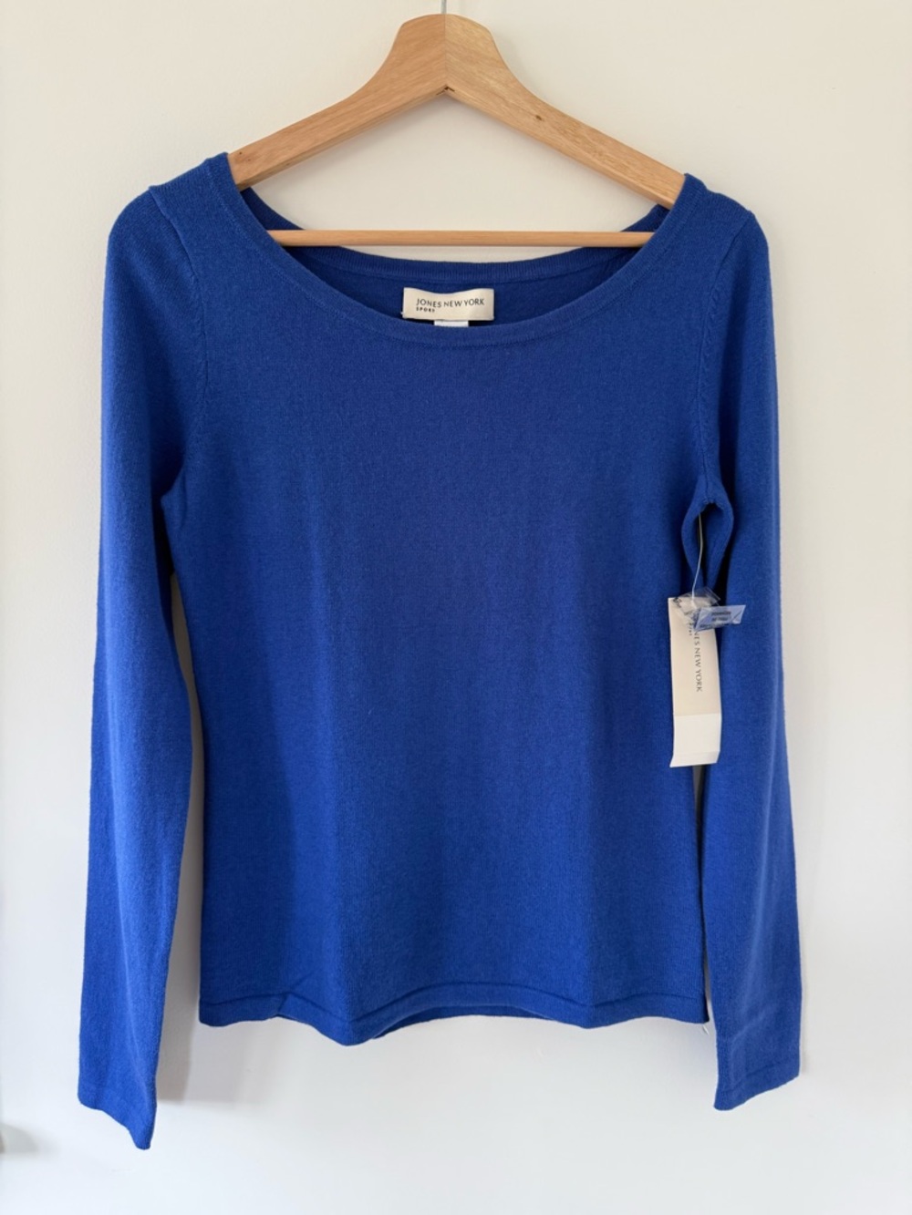 Jones NY NWT Cotton Cashmere Blend Cobalt Blue Long Sleeve Boatneck Knit Top